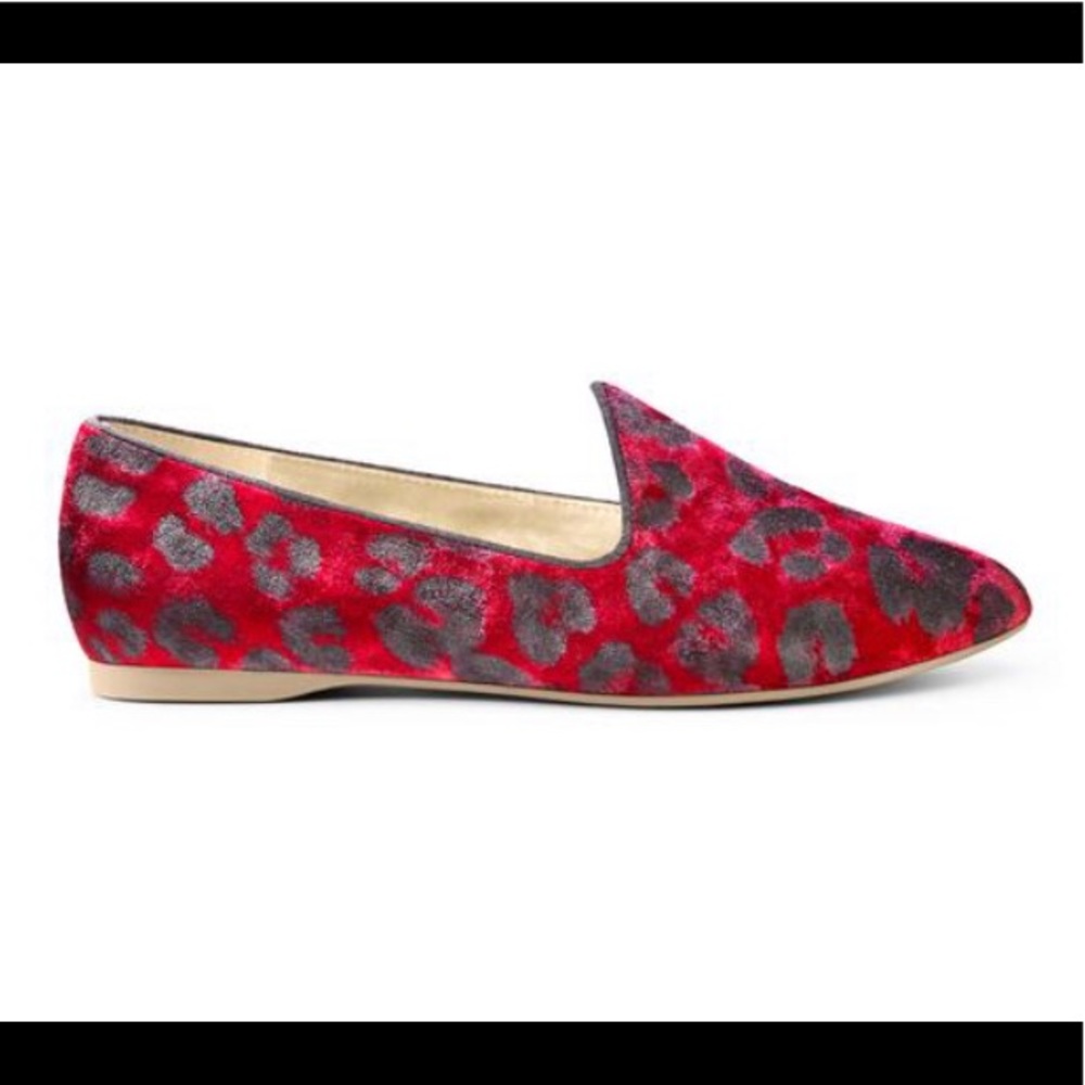 Birdies red leopard velvet slippers